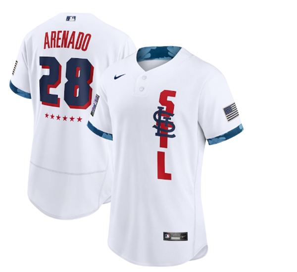 Men's St. Louis Cardinals #28 Nolan Arenado 2021 White All-Star Flex Base Stitched MLB Jersey Men's St. Louis Cardinals #28 Nolan Arenado 2021 White All-Star Flex Base Stitched MLB Jersey
